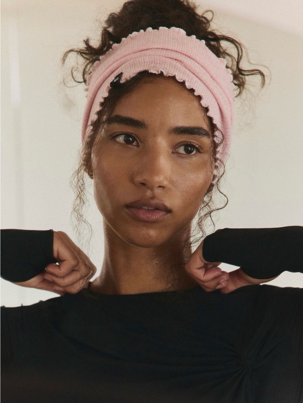 Freepeople Pink and Brown Ribbed Headbands with Scalloped Edge